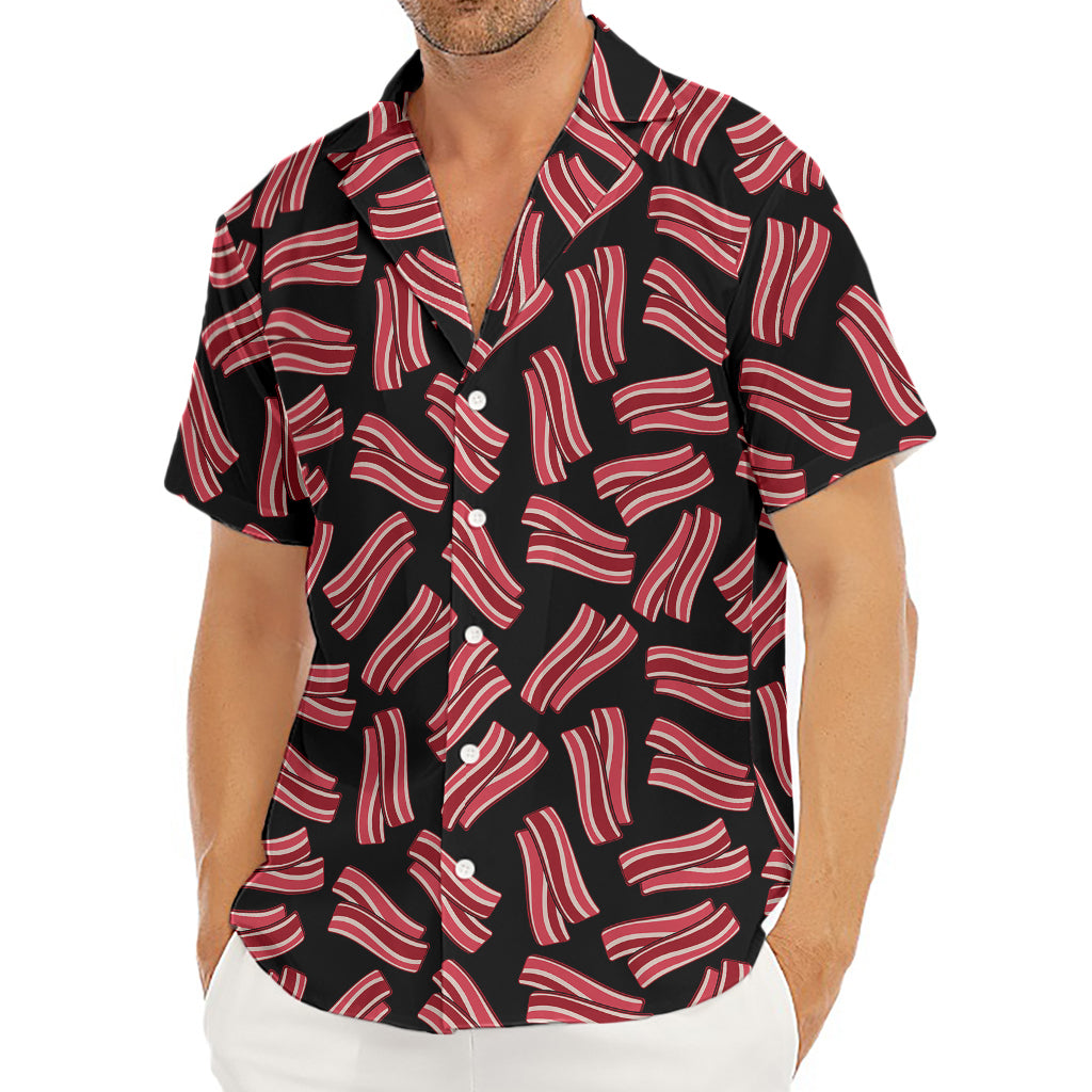 Black Bacon Pattern Print Men's Deep V-Neck Shirt