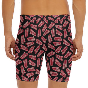 Black Bacon Pattern Print Men's Long Boxer Briefs