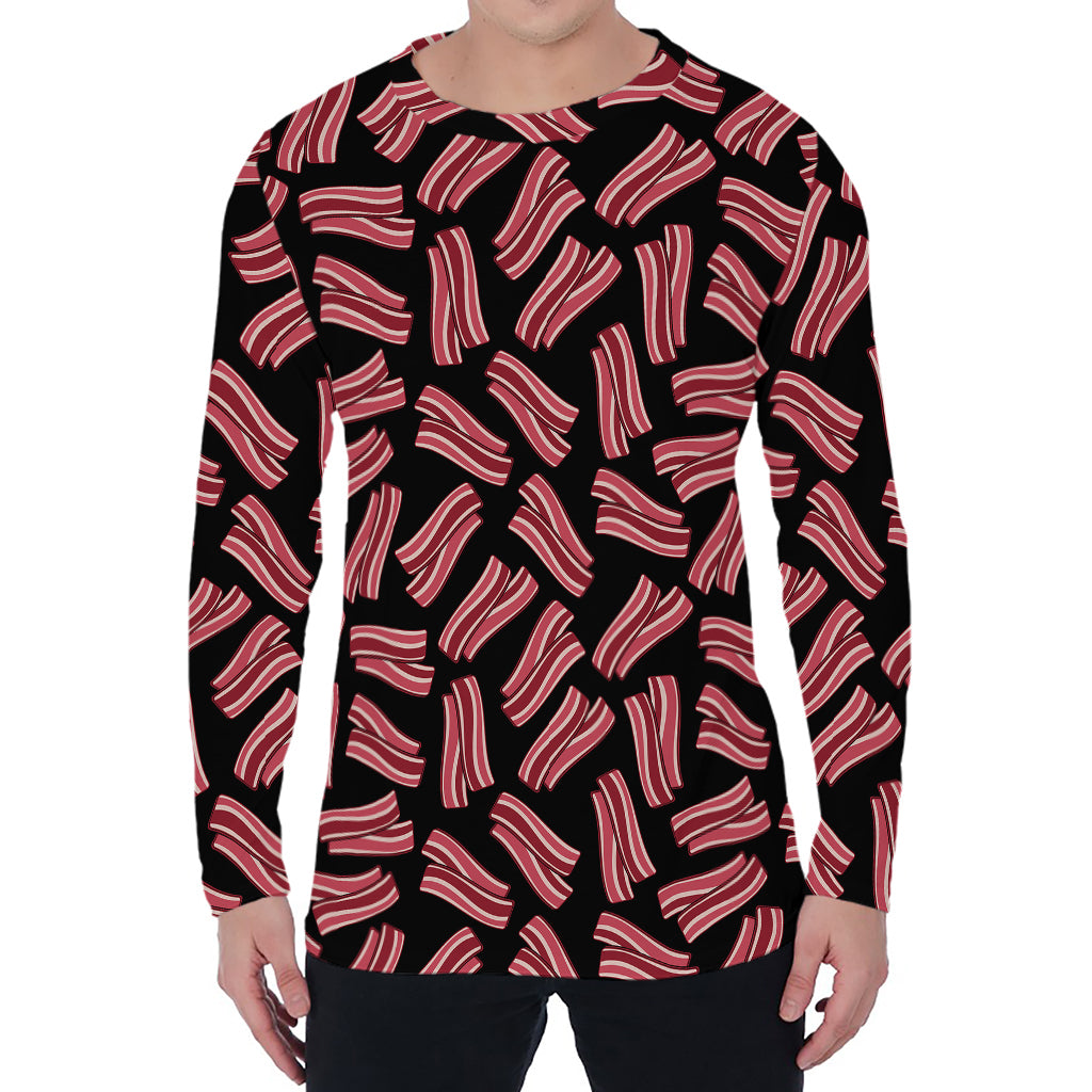 Black Bacon Pattern Print Men's Long Sleeve T-Shirt