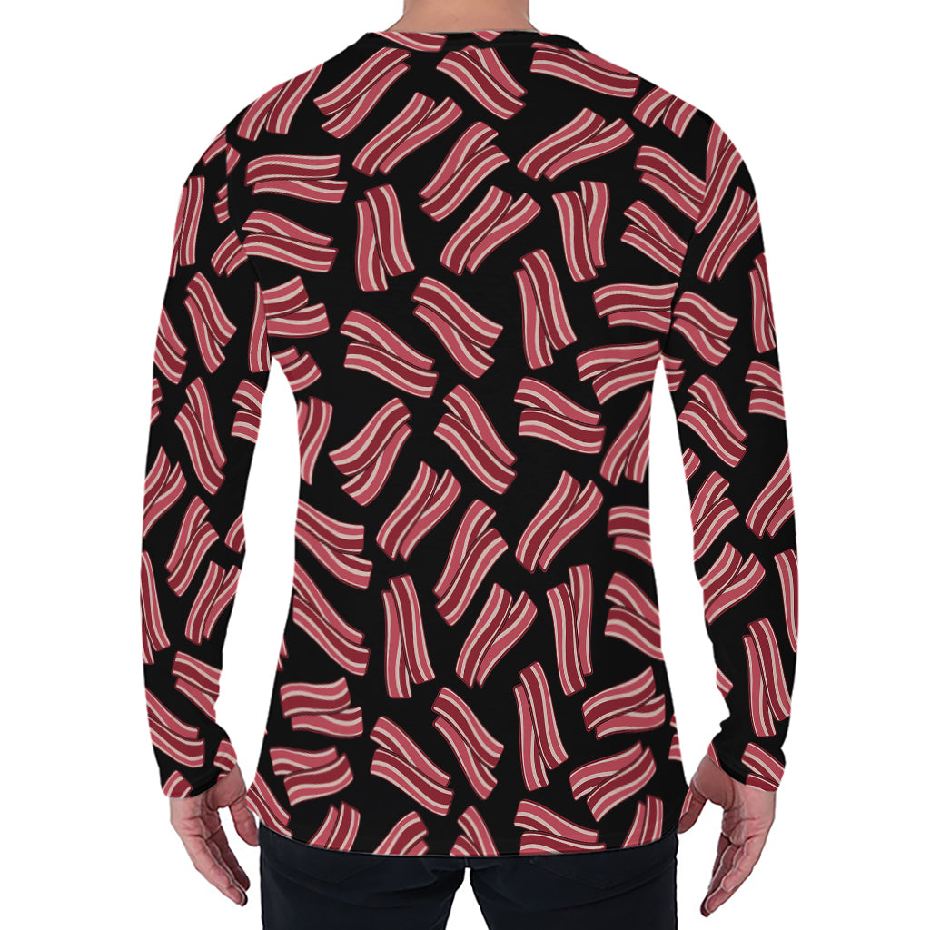 Black Bacon Pattern Print Men's Long Sleeve T-Shirt