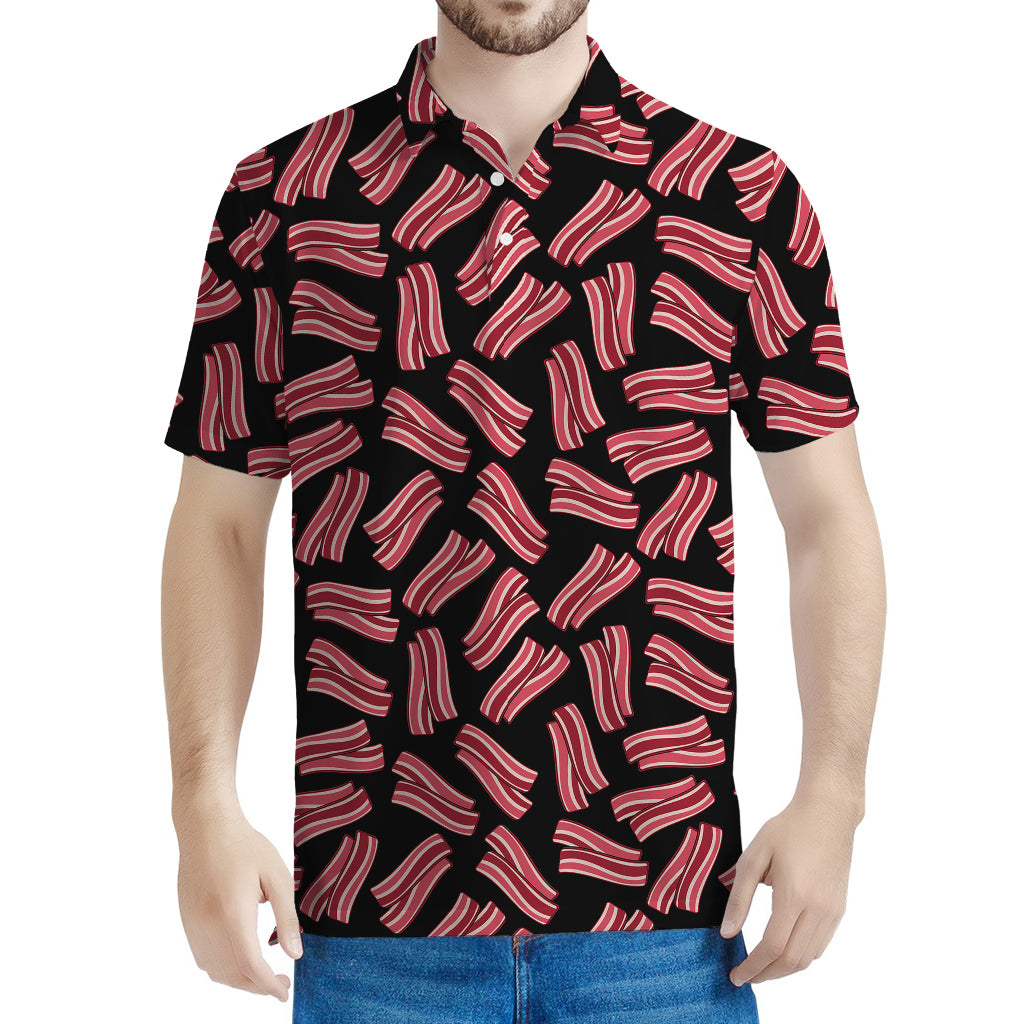 Black Bacon Pattern Print Men's Polo Shirt