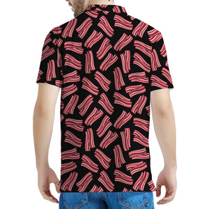 Black Bacon Pattern Print Men's Polo Shirt