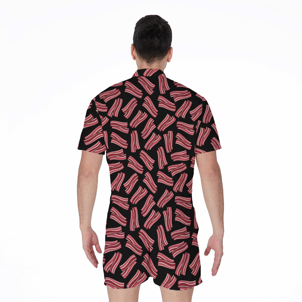 Black Bacon Pattern Print Men's Rompers