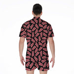 Black Bacon Pattern Print Men's Rompers