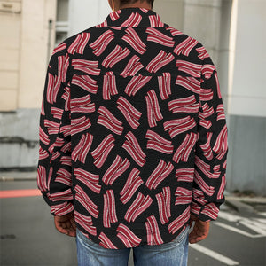 Black Bacon Pattern Print Men's Shirt Jacket