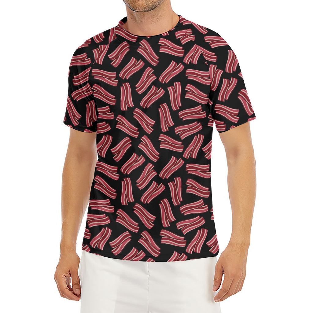 Black Bacon Pattern Print Men's Short Sleeve Rash Guard