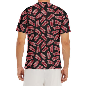 Black Bacon Pattern Print Men's Short Sleeve Rash Guard