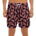 Black Bacon Pattern Print Men's Split Running Shorts