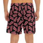 Black Bacon Pattern Print Men's Split Running Shorts