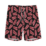 Black Bacon Pattern Print Men's Sports Shorts