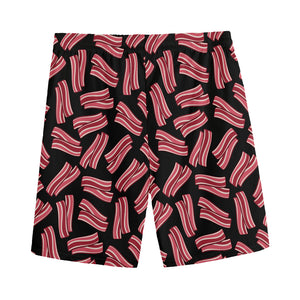 Black Bacon Pattern Print Men's Sports Shorts