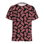 Black Bacon Pattern Print Men's Sports T-Shirt