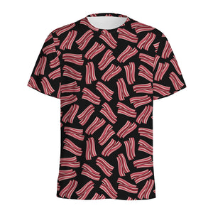 Black Bacon Pattern Print Men's Sports T-Shirt