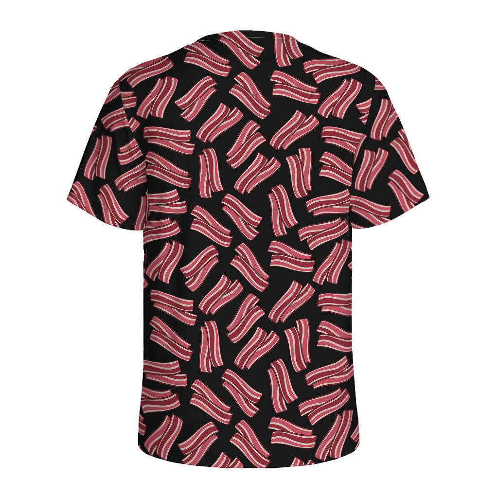 Black Bacon Pattern Print Men's Sports T-Shirt