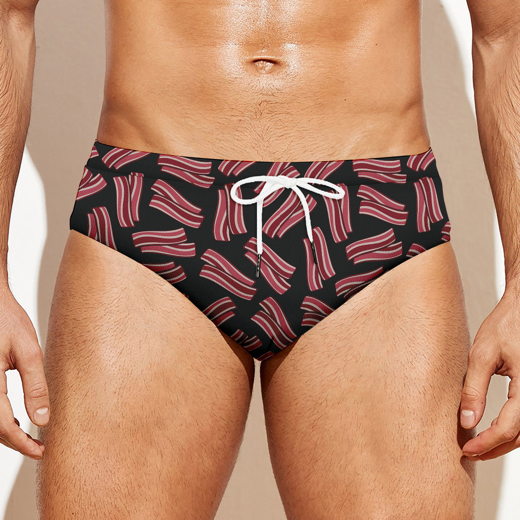 Black Bacon Pattern Print Men's Swim Briefs