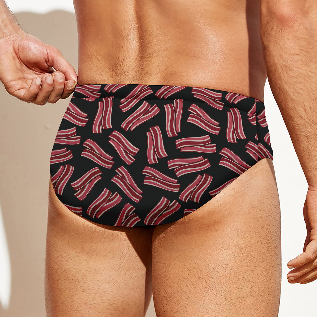 Black Bacon Pattern Print Men's Swim Briefs