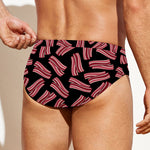 Black Bacon Pattern Print Men's Swim Briefs