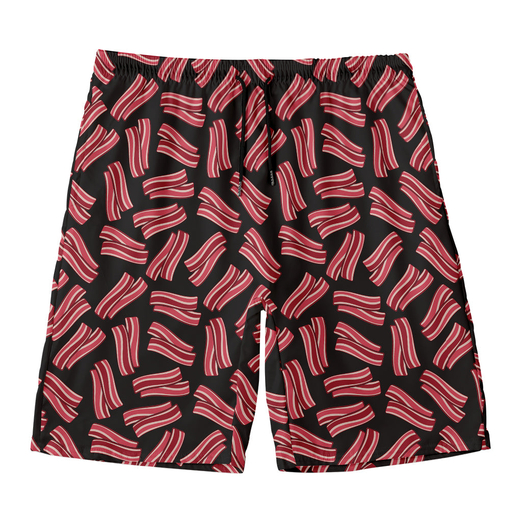 Black Bacon Pattern Print Men's Swim Trunks