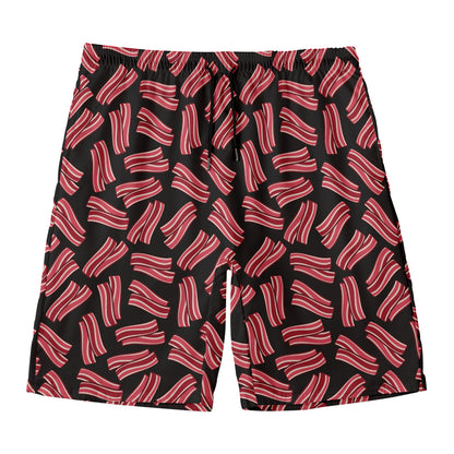 Black Bacon Pattern Print Men's Swim Trunks