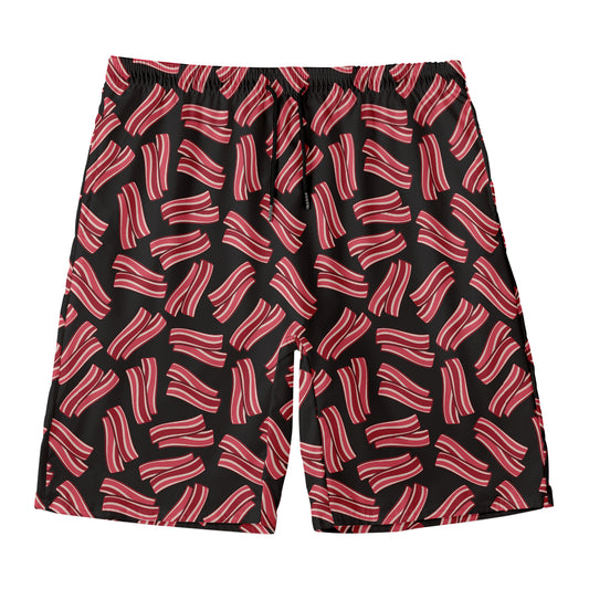 Black Bacon Pattern Print Men's Swim Trunks