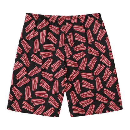 Black Bacon Pattern Print Men's Swim Trunks