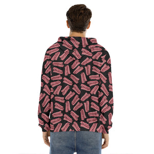 Black Bacon Pattern Print Men's Velvet Pullover Hoodie