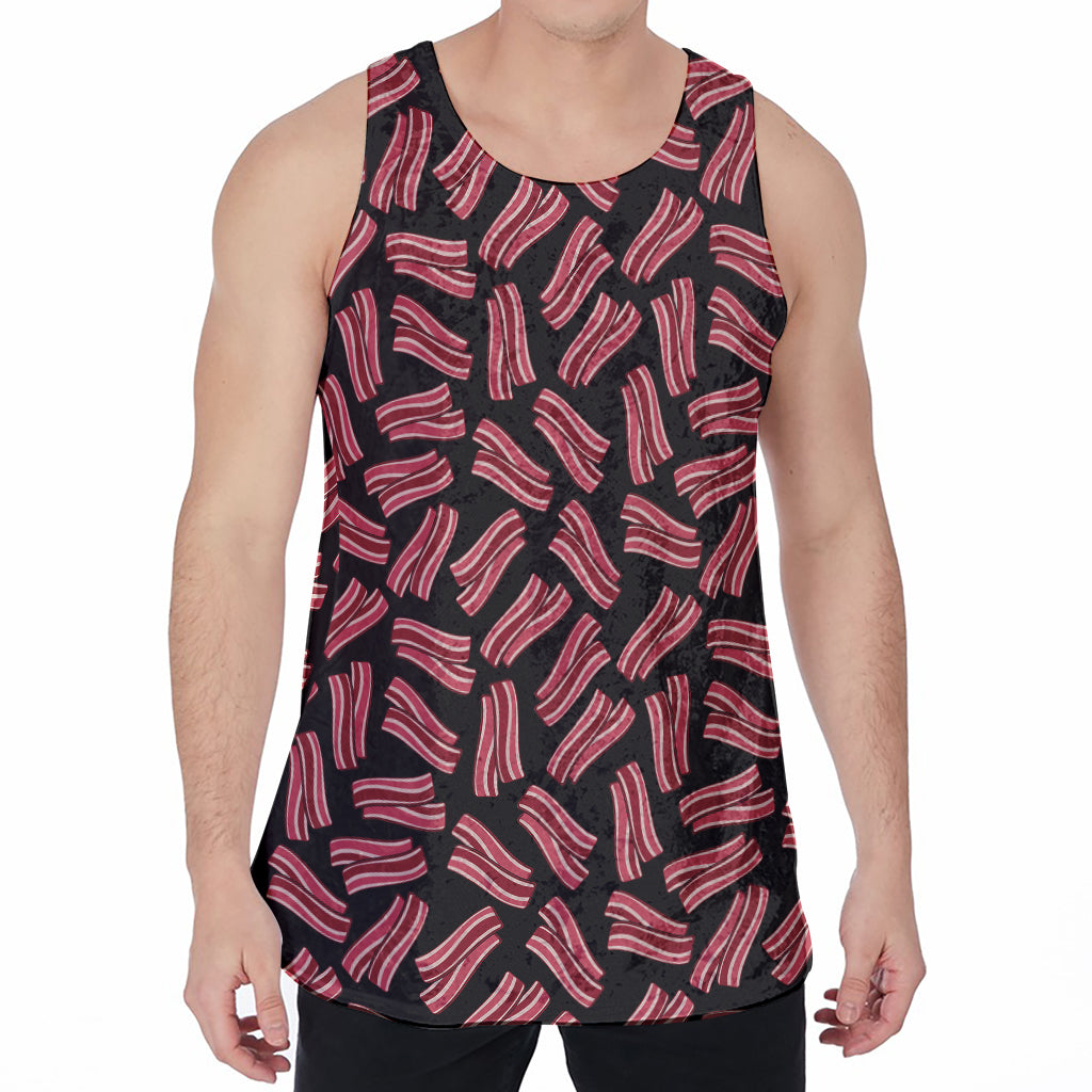 Black Bacon Pattern Print Men's Velvet Tank Top