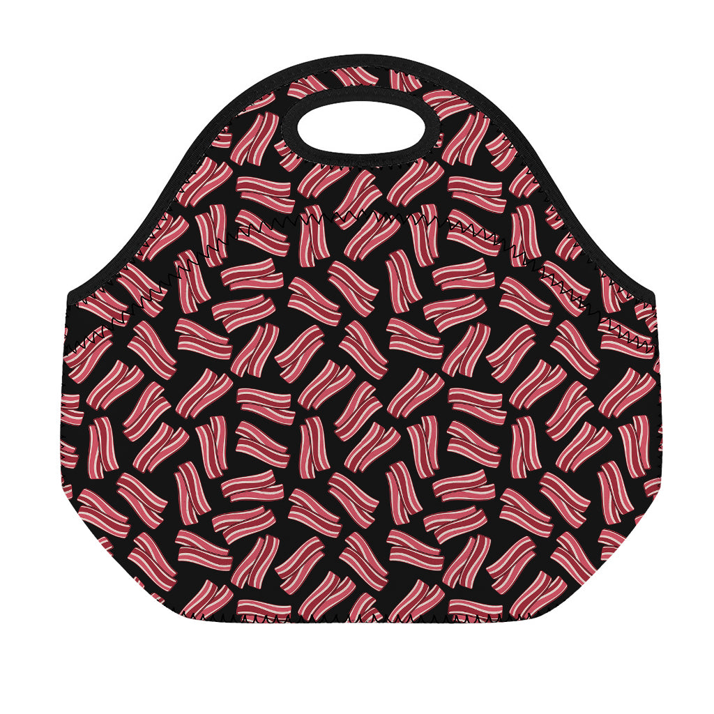 Black Bacon Pattern Print Neoprene Lunch Bag