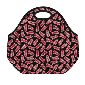 Black Bacon Pattern Print Neoprene Lunch Bag