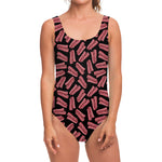 Black Bacon Pattern Print One Piece Swimsuit
