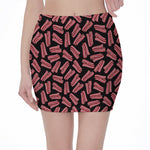 Black Bacon Pattern Print Pencil Mini Skirt