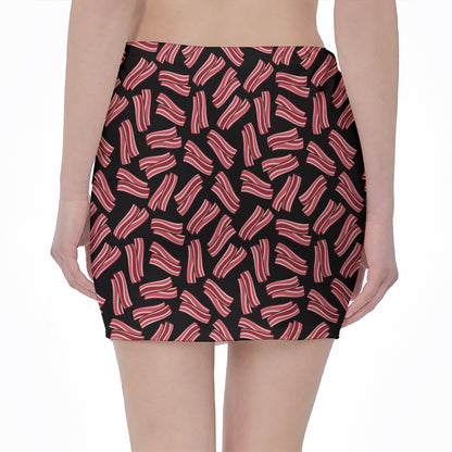 Black Bacon Pattern Print Pencil Mini Skirt