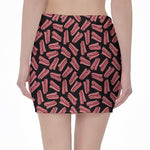 Black Bacon Pattern Print Pencil Mini Skirt