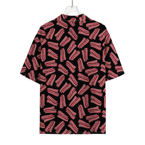 Black Bacon Pattern Print Rayon Hawaiian Shirt