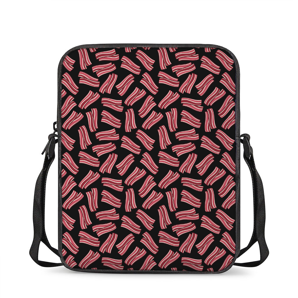 Black Bacon Pattern Print Rectangular Crossbody Bag