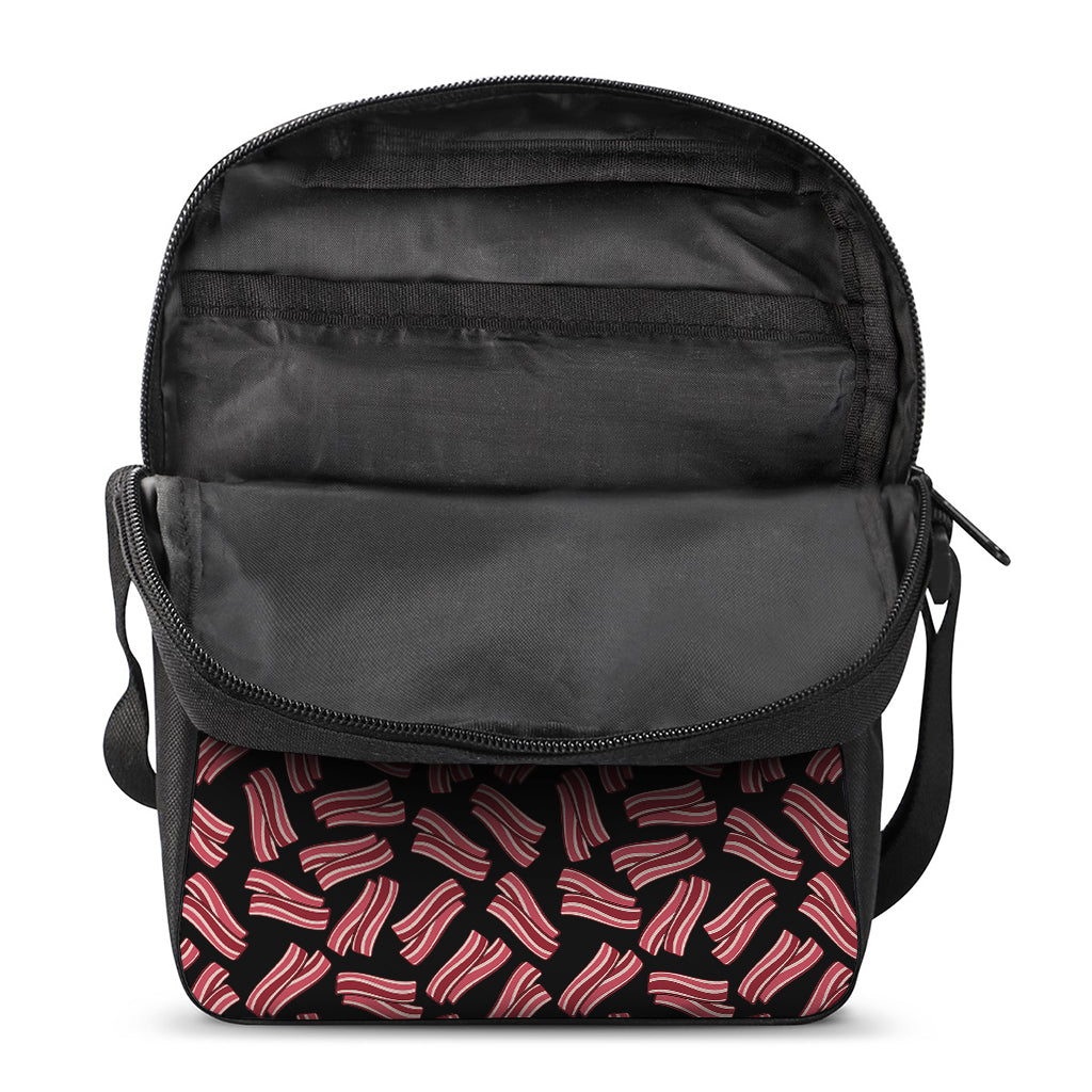 Black Bacon Pattern Print Rectangular Crossbody Bag