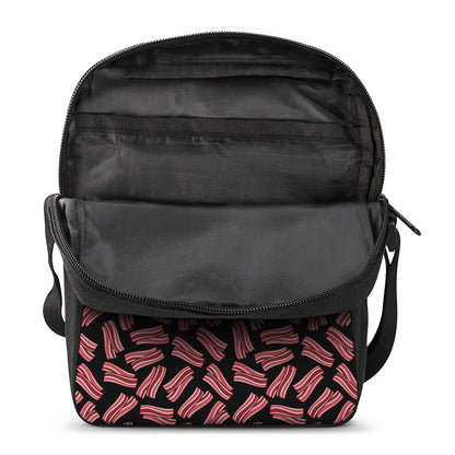 Black Bacon Pattern Print Rectangular Crossbody Bag