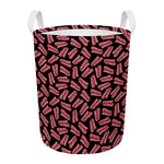 Black Bacon Pattern Print Round Laundry Basket