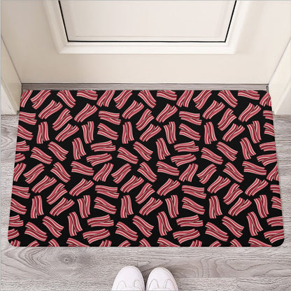 Black Bacon Pattern Print Rubber Doormat