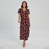 Black Bacon Pattern Print Short Sleeve Maxi Dress