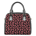 Black Bacon Pattern Print Shoulder Handbag