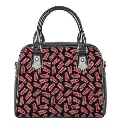 Black Bacon Pattern Print Shoulder Handbag