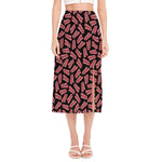 Black Bacon Pattern Print Side Slit Midi Skirt