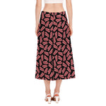 Black Bacon Pattern Print Side Slit Midi Skirt