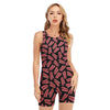 Black Bacon Pattern Print Sleeveless One Piece Swimsuit