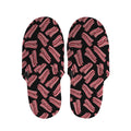 Black Bacon Pattern Print Slippers