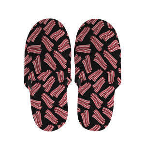 Black Bacon Pattern Print Slippers