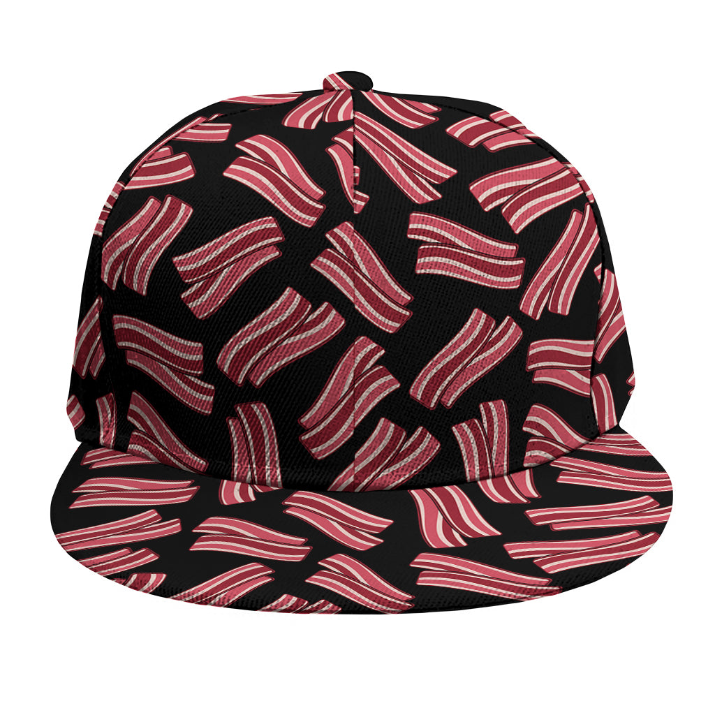 Black Bacon Pattern Print Snapback Cap