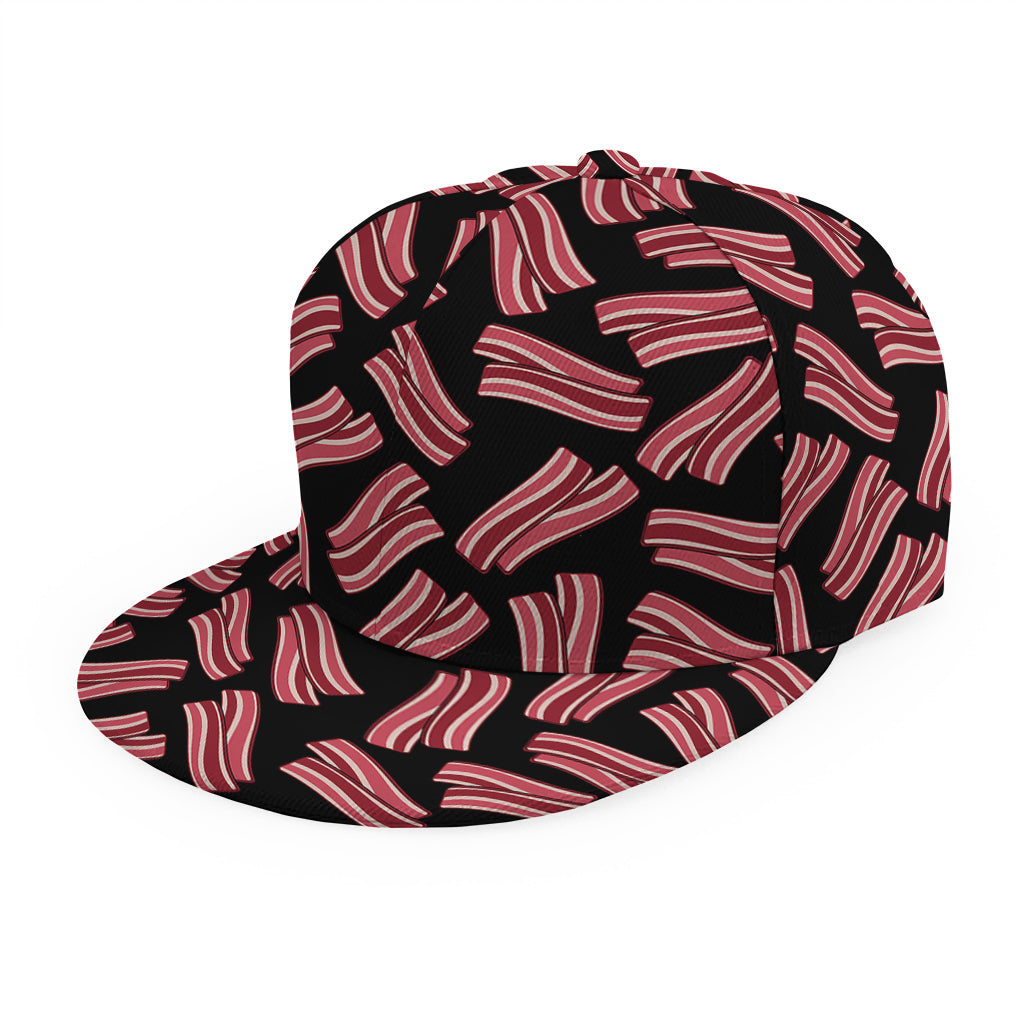 Black Bacon Pattern Print Snapback Cap