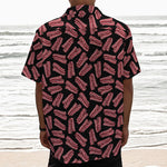 Black Bacon Pattern Print Textured Short Sleeve Shirt